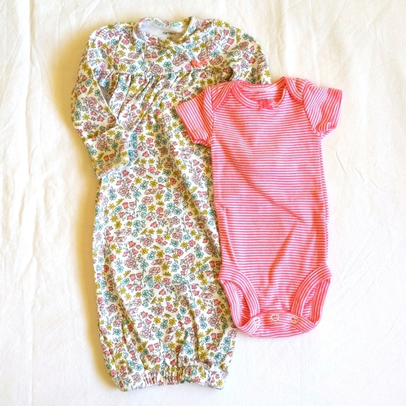 carter's newborn baby girl floral night gown & matching bodysuit diaper shirt - Picture 1 of 9